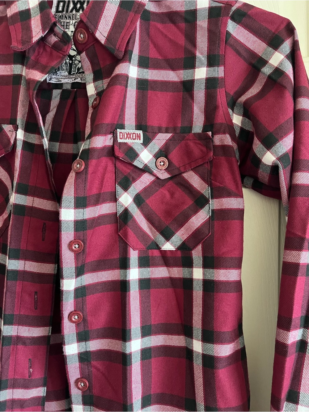 Dixxon Woman’s Burgundy Plaid Button-Up Shirt